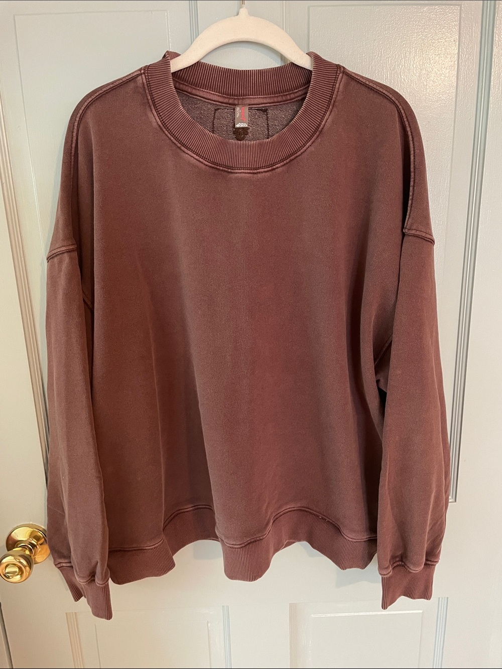 Free People Allstar Solid Pullover Slouchy Sweatshirt Pockets Brown Cocoa Small